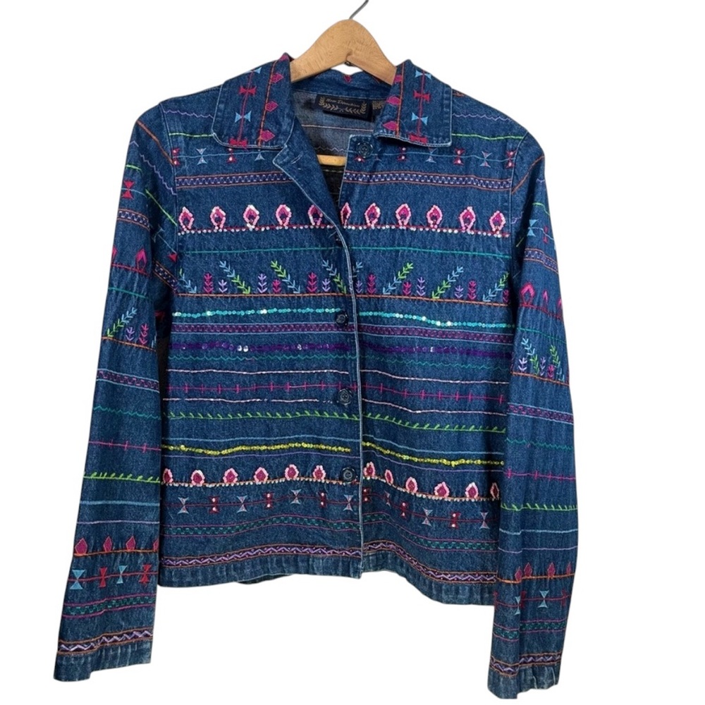 Denim Jacket Embroidered sz M